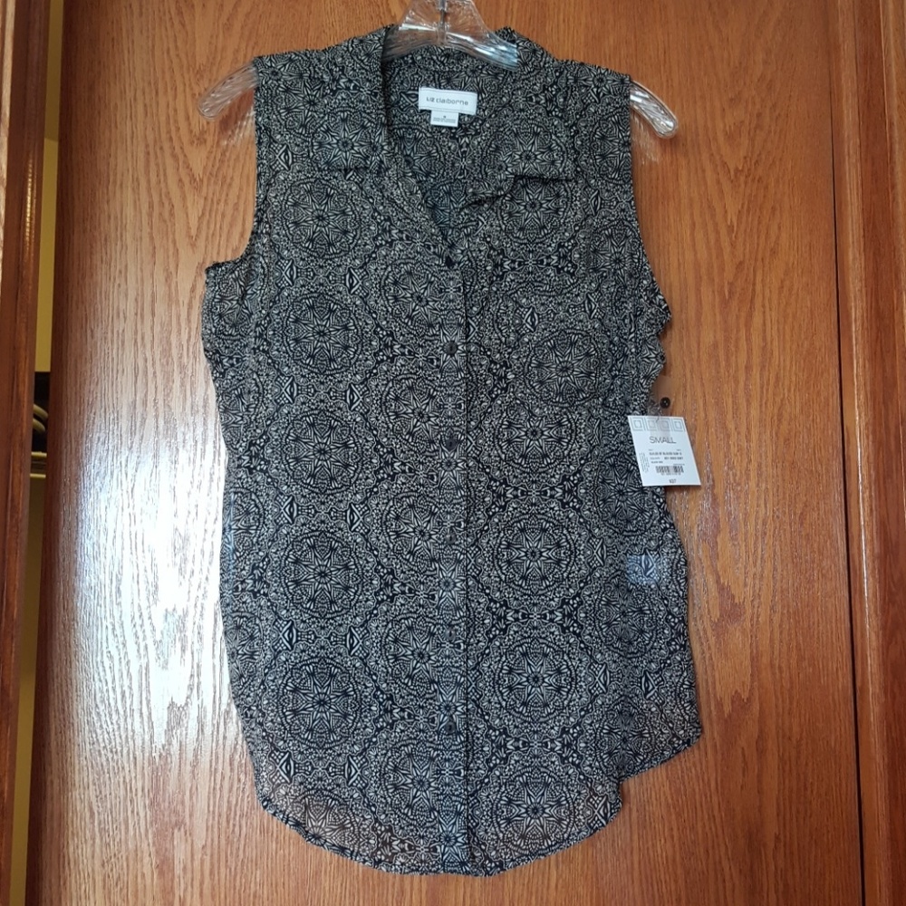 Liz Claiborne * Slvlss button down sheer w/cami